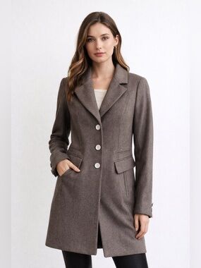 Laundry by Shelli Segal Wool Blend Coat Size10 Taupe Brown Tailored Classic Chic